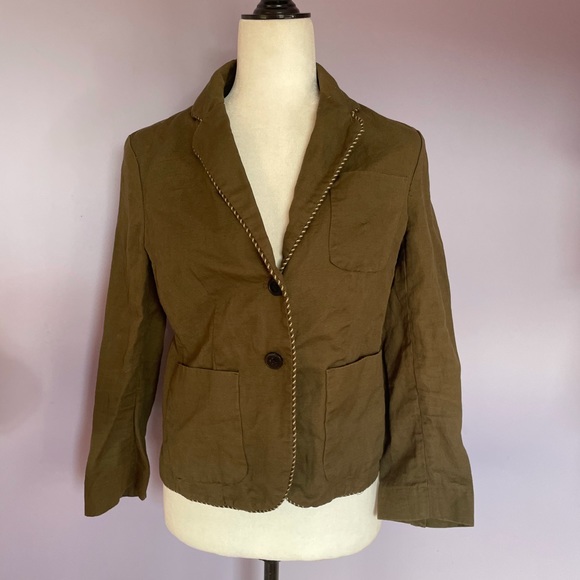 Anthropologie CARTONNIER Olive Green Piped Boy Blazer Jacket - Picture 4 of 6